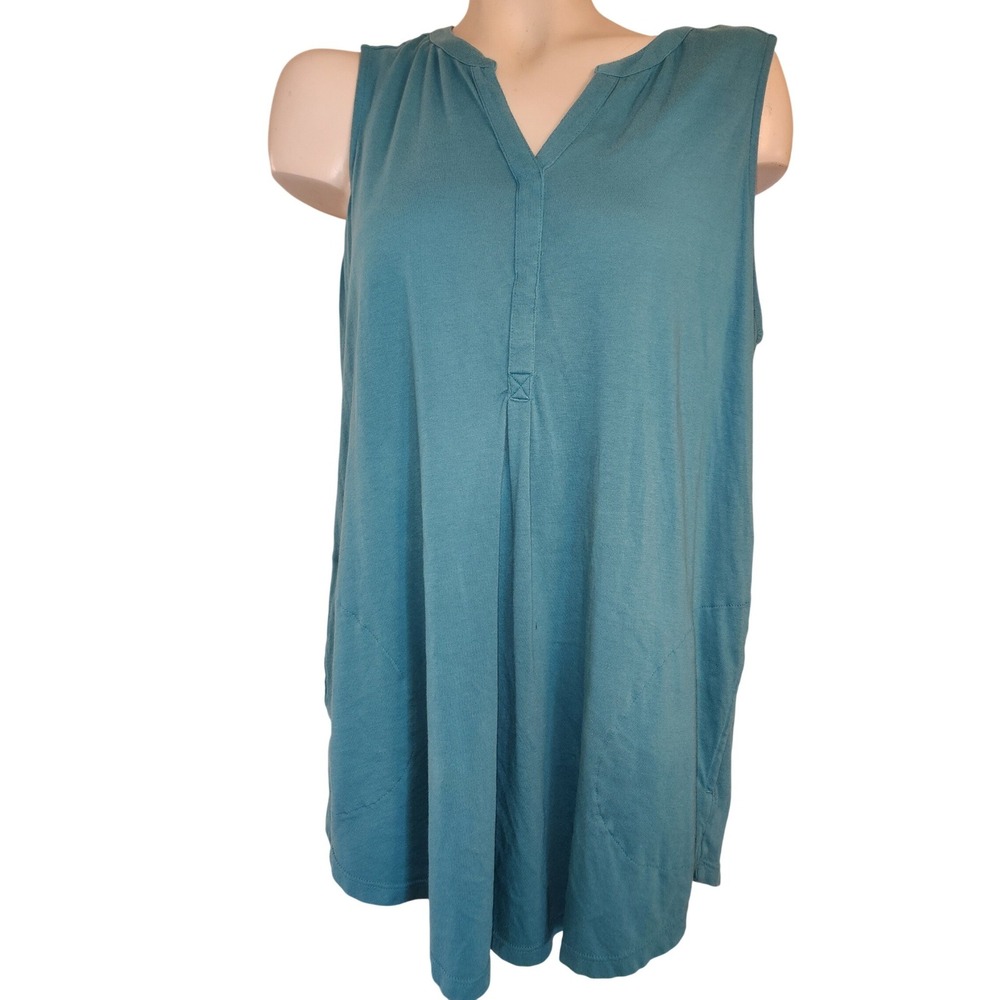 J. Jill Teal Cotton Modal Sleeveless Tunic Top with Pockets M momcore coastal